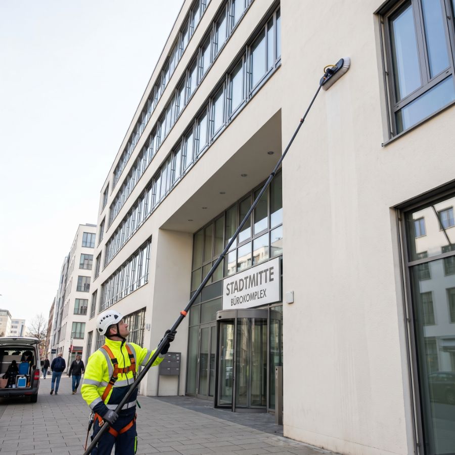 Sonderreinigungen Ebersberg: Fassadenreinigung an einem modernen Bürogebäude