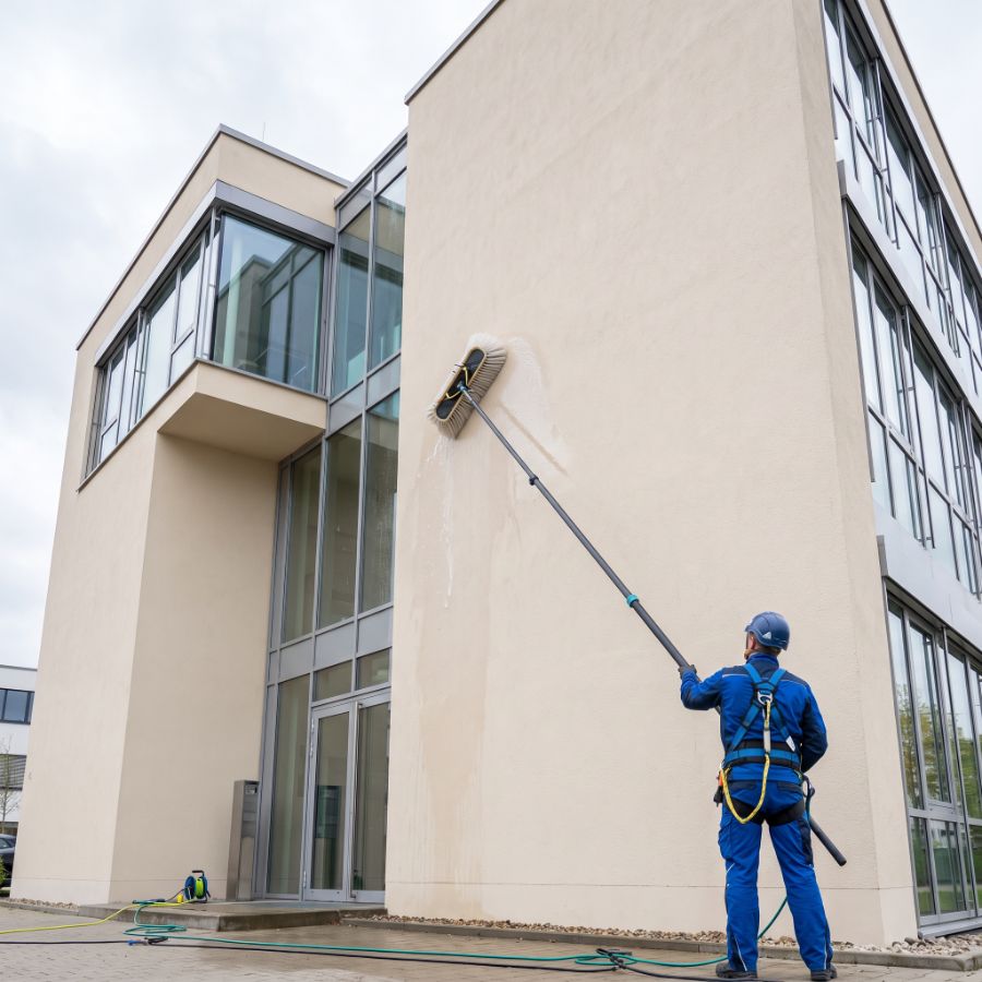 Fassadenreinigung Ebersberg an einem modernen Bürogebäude