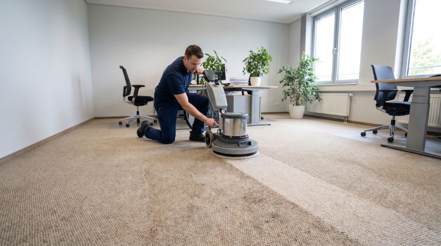 Tiefenreinigung eines Teppichbodens mit professionellem Extraktionsgerät