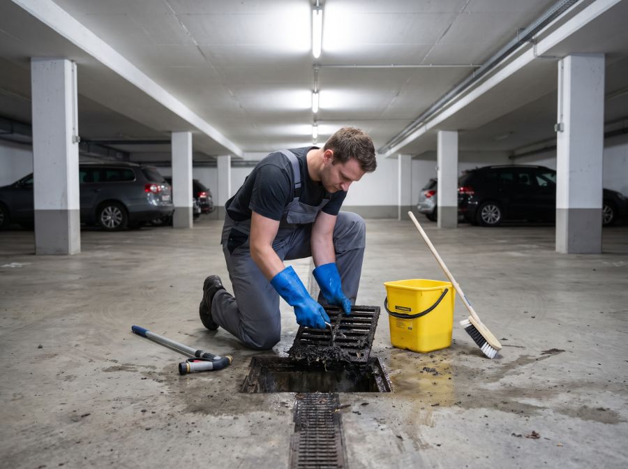 Tiefgaragenreinigung Ebersberg: Reinigung eines Gullys