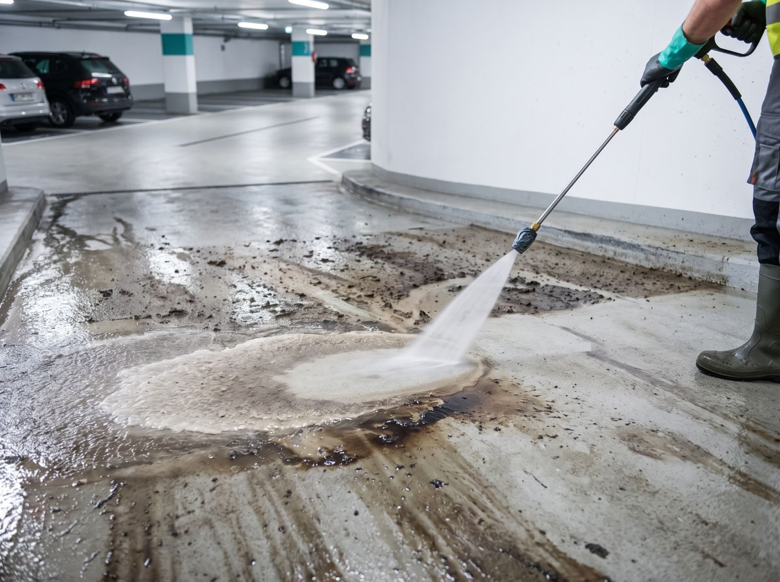 Tiefgaragenreinigung Ebersberg – Hochdruckreinigung der Einfahrt